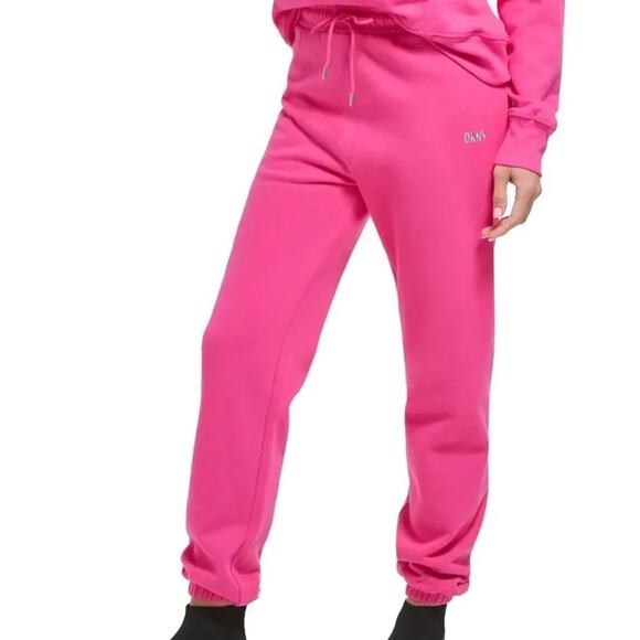 DKNY Sport Metallic Logo Everyday High Rise Jogger in Barbiecore Pink Size XL - Picture 1 of 14